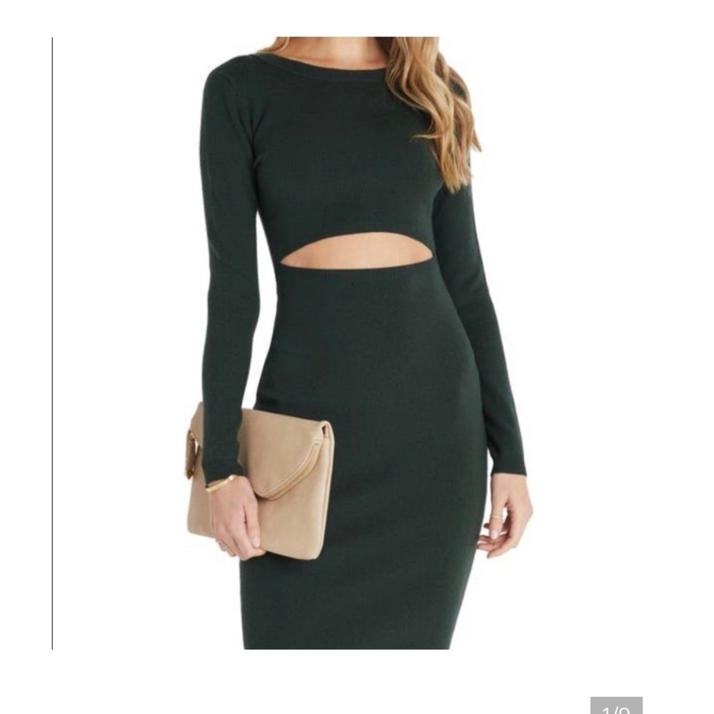 VICI Cutout Bodycon Sweater Dress Ash Green XL NWT Front Waist Cut Out Midi
